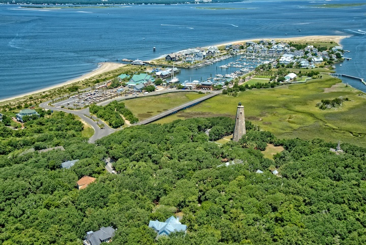View from above of city with beach and sea at sight